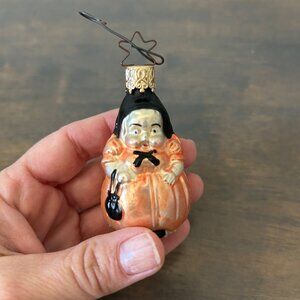 Inge Glass Baby Witch Blown Glass Ornament Black Cat Halloween 3"